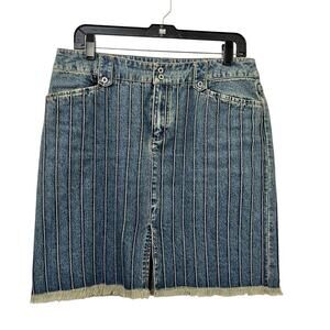 VTG Ralph‎ Lauren Denim Mini Skirt Size 10 Blue Southwestern Y2K Slit Fringe Hem
